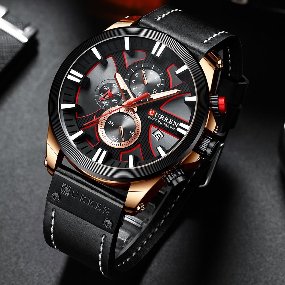 Men’s Sport Chronograph Quartz Watch | 49 mm Oversize Case | Date Display | Water-Resistant | Leather Strap