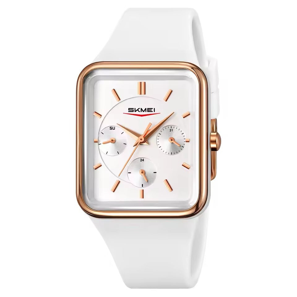 Women’s Rectangular Quartz Watch | 30 mm | White Silicone | 3 ATM | Casual Business Style