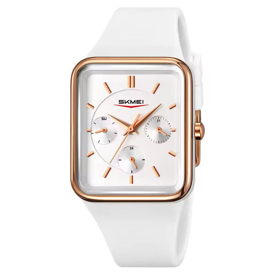 Women’s Rectangular Quartz Watch | 30 mm | White Silicone | 3 ATM | Casual Business Style