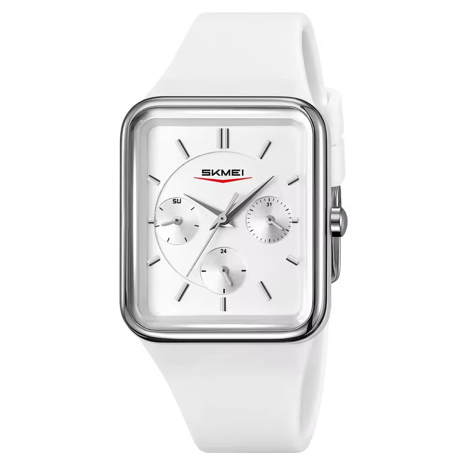 Women’s Rectangular Quartz Watch | 30 mm | White Silicone | 3 ATM | Casual Business Style