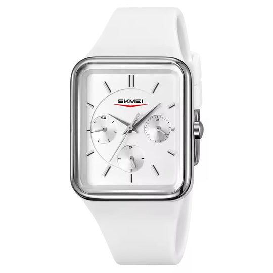 Women’s Rectangular Quartz Watch | 30 mm | White Silicone | 3 ATM | Casual Business Style