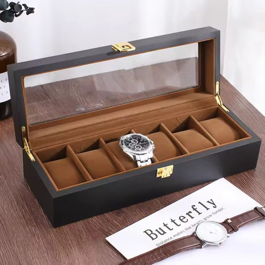 Unisex Wooden Watch Display Case Organizer | 6 Slots | Dust Protection