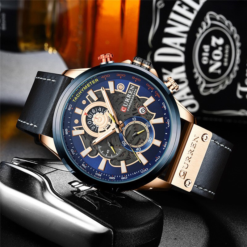 Men’s Chronograph Quartz Watch | 48 mm Case | Leather Strap | 3 ATM Water Resistant | Calendar