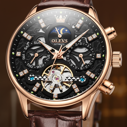 Smith Watches Mechanical Rose Gold Black - Dial Macro