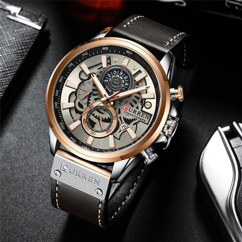 Men’s Chronograph Quartz Watch | 48 mm Case | Leather Strap | 3 ATM Water Resistant | Calendar