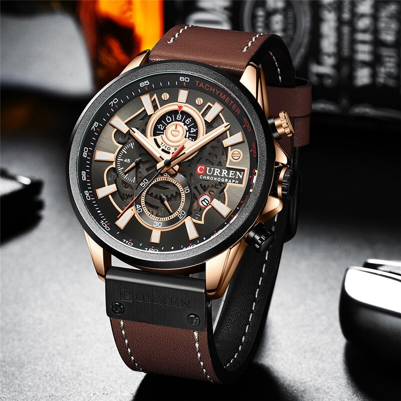 Men’s Chronograph Quartz Watch | 48 mm Case | Leather Strap | 3 ATM Water Resistant | Calendar